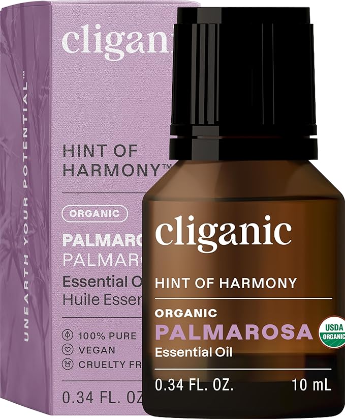 Cliganic Organic Palmarosa Essential Oil, 100% Pure Natural Undiluted (10ml), for Aromatherapy | Non-GMO Verified (Packaging May Vary)