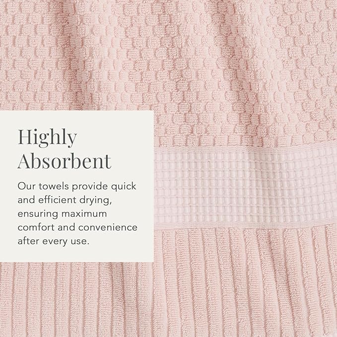 NY Loft 100% Cotton Bath Towel 4 Pack | Super Soft & Absorbent Quick-Dry Bath Towels 30" x 52" |Textured and Durable Cotton | Trinity Collection (4 Pack Bath Towel, Light Pink)
