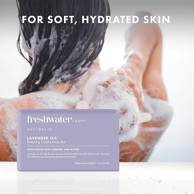 Freshwater Farm Australia Relaxing Castile Natural Bar Soap for Women Men - Lavender Oil - Nourishing Essential Oils For Dry, Sensitive Skin - Natural Bar Soap, Body Soap - 7 oz 8PK, purple