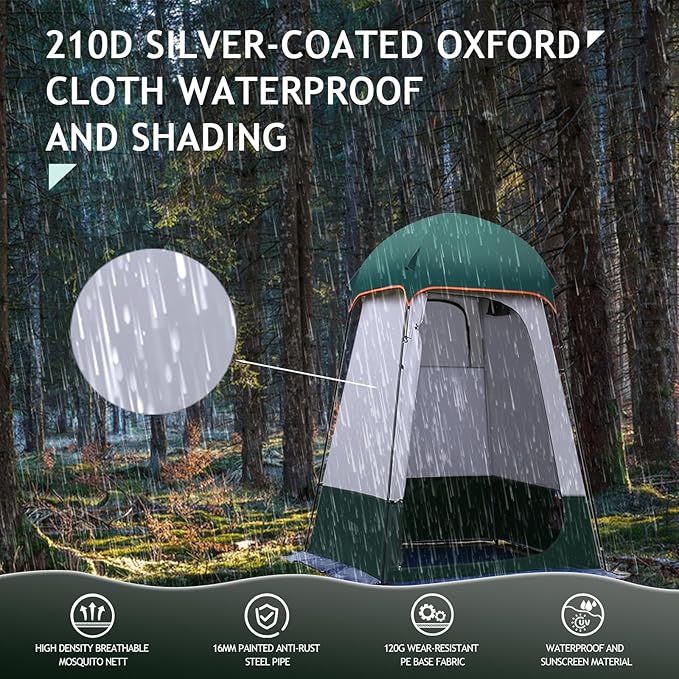 Camping Tent Shower Tent,Outdoor Changing with Built-in Hook,Holds 20 Liters of Water,63 * 63 * 95 Inch,210D Oxford Cloth Waterproof - Portable Toilet Shelter with Carrying Bag for Camping,Beach