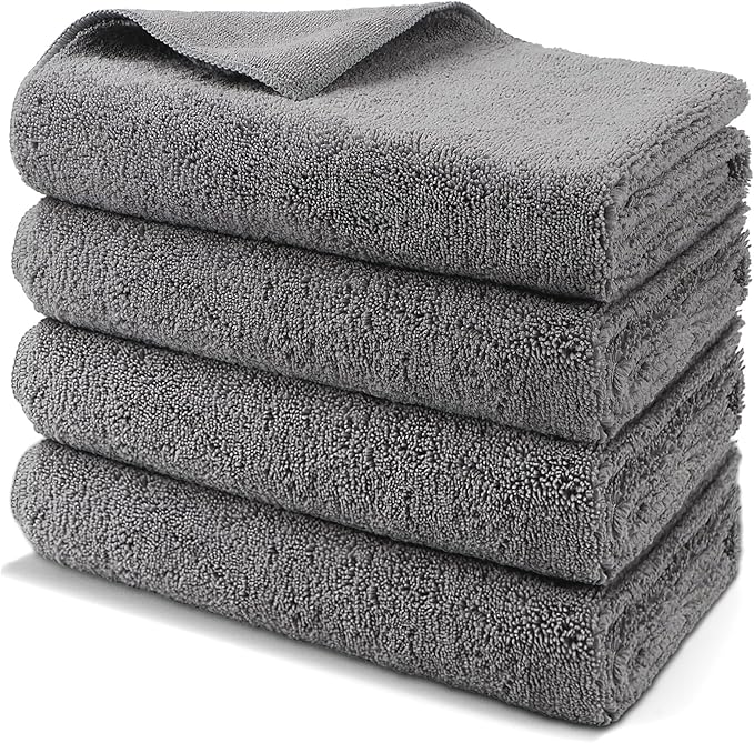 HOMEXCEL Professional Large Microfiber Car Drying Towels 4 Pack, Lint Free, Scratch Free, Highly Absorbent Drying Towel for Cars, SUVs, RVs, Trucks, and Boats,31" x 24 ",Grey