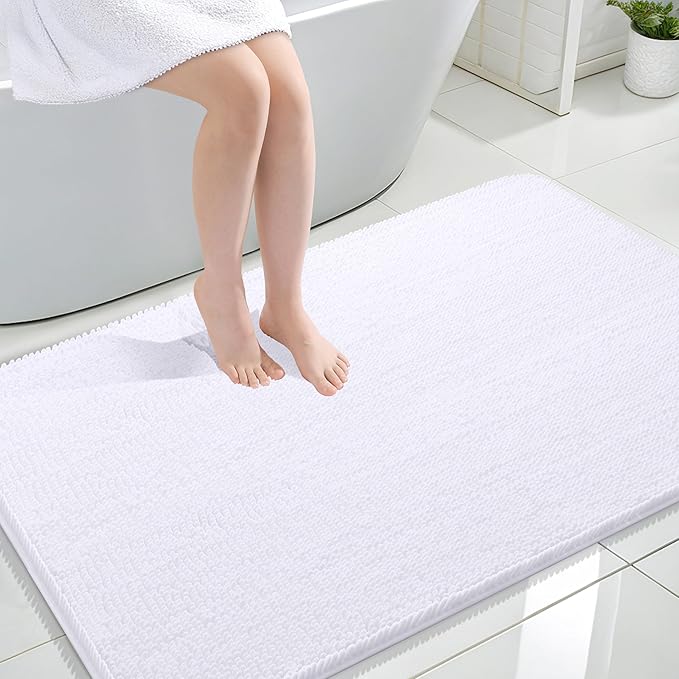 OLANLY Bathroom Rugs 44x32, Extra Soft Absorbent Chenille Bath Rugs, Rubber Backing Quick Dry, Machine Washable Bath Mats for Bathroom Floor, Tub and Shower, Home Decor Accessories, White