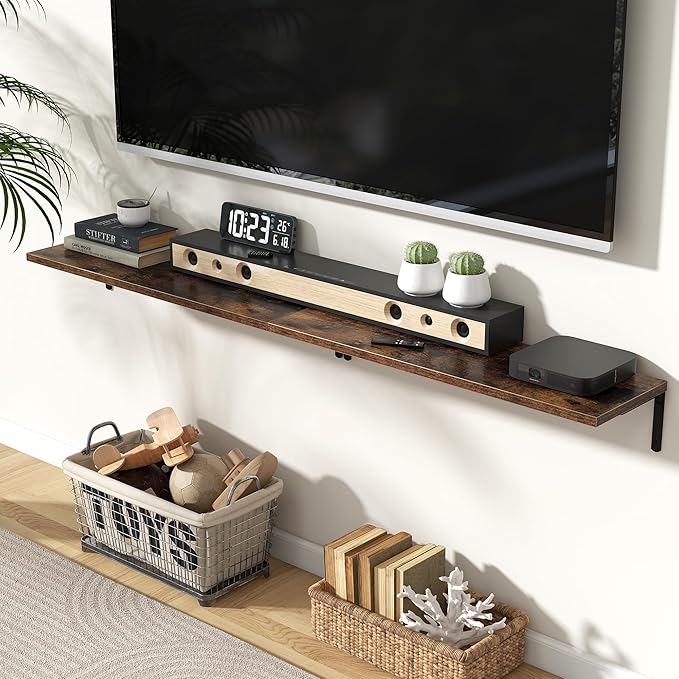 Fun Memories Deep Floating Shelves, 32W x 8D Floating Shelves Set of 2, Wall Mounted Shelf with Metal Brackets, Rustic Wood Wall Shelf for Bathroom, Kitchen and Living Room, Rustic Brown