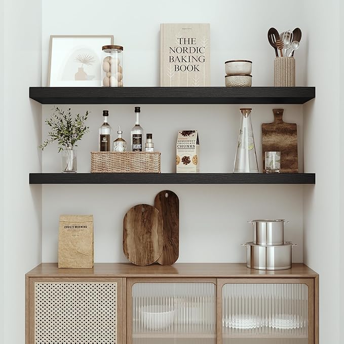 Vivelove Single Floating Shelves 48 Inches, 48 x 10 inch Deep x 1.8 in Thick, Long Wall Shelves Heavy Duty 80 lbs for Bedroom, Living Room, Kitchen, Office, Modern Shelf Book Home Decor, Black
