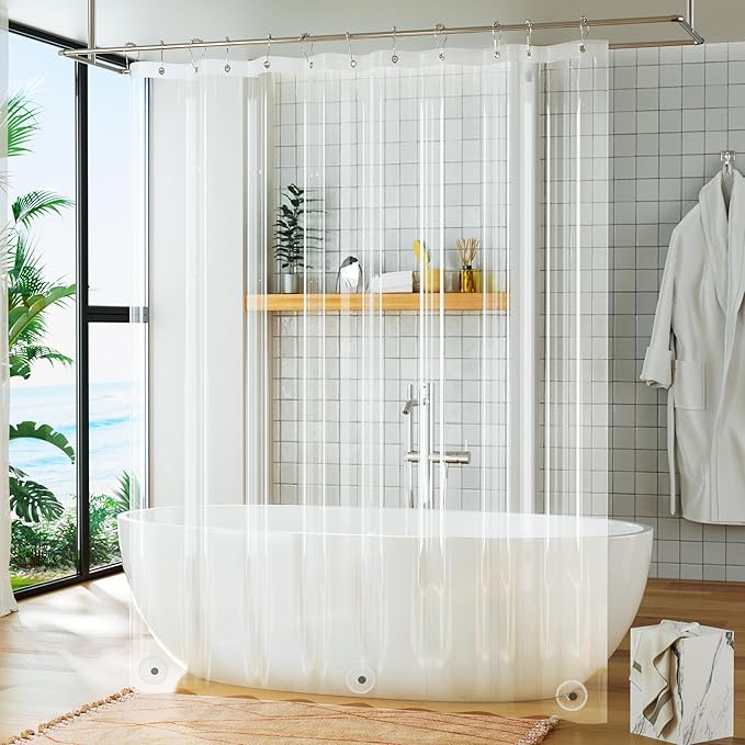 Titanker Plastic Shower Curtain Liner, Clear Shower Liner PEVA 72x75 Lightweight Waterproof Shower Curtains for Bathroom with Magnets and Rustproof Grommets