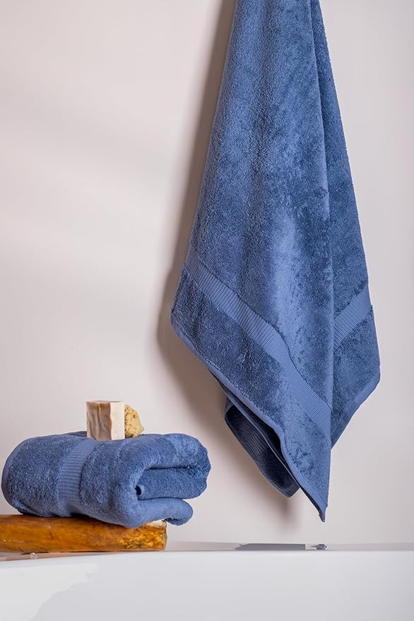 SALBAKOS 100% Turkish Cotton Extra Large Bath Sheet Set of 2 35x70 inch | Heirloom Quality | Hotel & Spa Collection | Soft, Absorbent Oversize Bath Towels | Made in Turkey (Blue, 2 Bath Sheets)