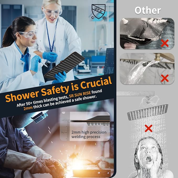 SR SUN RISE ORB Square Rainfall Shower Head and Handle Set, Wall Mounted Shower Fixtures, Metal Shower Faucet Trim Repair Kits (With Shower Valve) 10 Inches