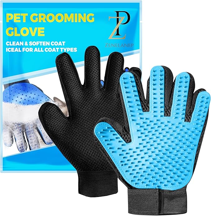 Upgrade Pet Grooming Gloves, Grooming Gloves for Dogs, Cats, Rabbits & Horses with Long and Short Hair, Efficient Pets Hair Remover Mittens - 1 Pair (Sky Blue)