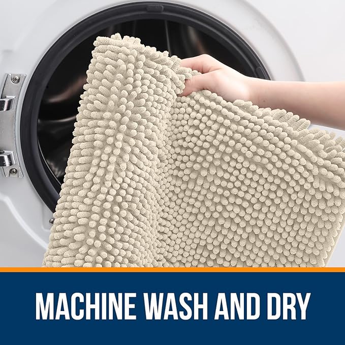 OLANLY Bathroom Rugs 24x16, Extra Soft Absorbent Chenille Bath Rugs, Rubber Backing Quick Dry, Machine Washable Bath Mats for Bathroom Floor, Tub and Shower, Home Decor Accessories, Sand