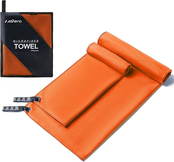 Camping Towel,2 Pack Microfiber Travel Sports Towel,Quick Dry-Super Absorbent-Ultra Compact-Ultra Soft-Lightweight.Suitable for Gym,Yoga,Trip,Beach,Shower,Backpacking,Pool(Orange)