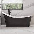 55" Black Modern Free Standing Soaking Slipper Bathtub, WHALEKING Luxury Stand Alone Deep Acrylic Hot Tub with Chrome Overflow & Drain,