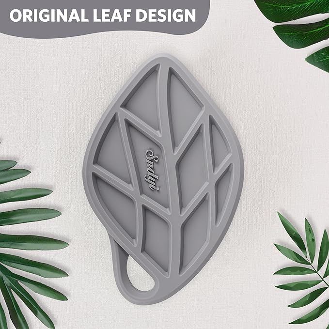 Sndyi Silicone Body Scrubber, Gentle Exfoliating Body Scrubber for Sensitive Skin, Leaf Shaped Shower Scrubber for Body with Lathering Bristles, Silicone Loofah Body Brush for Showering, Gray