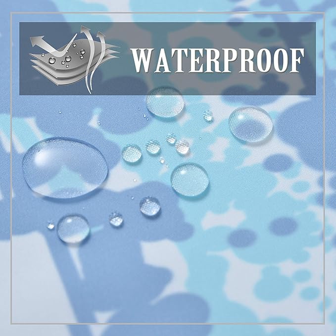 Conbo Mio No Hook Shower Curtain with Snap in Liner Set, Hotel Luxury Blue Shower Curtains for Bathroom with See Through Top Window, Waterproof, Washable 71W x 74H