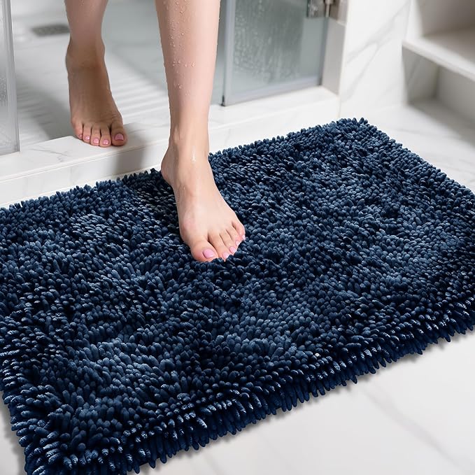 Yimobra Large Bathroom Rug Non Slip 36x24 Inch, Extra Thick Soft Absorbent Chenille Bath Mat, Machine Washable Quick Dry Bath Rugs for Bathroom Floor, Tub and Shower, Home Decor Accessories, Navy Blue