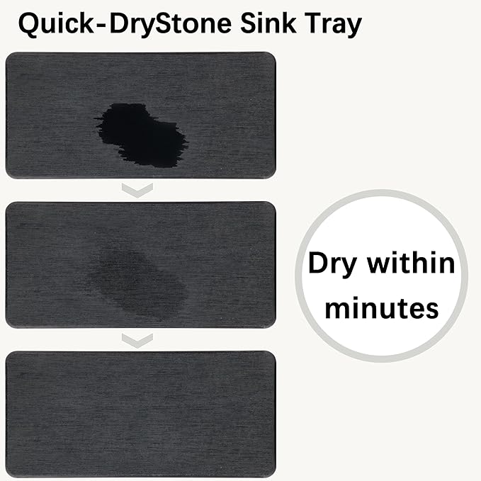 2 Pcs Water Absorbing Stone Trays, Kitchen/Bathroom Sink Soap Dish, Diatomite Tray Used for Hand Soap & Cosmetic Bottles in The Modern Home, 4" W x 8.3" L, Dark Gray