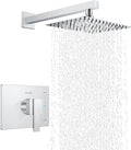 KENES Modern Polished Chrome 10-Inch Shower Head and Handle Set, Square Shower Faucet Set Bathroom Rainfall Shower System, KE-6024B-5 (Shower Valve Included)