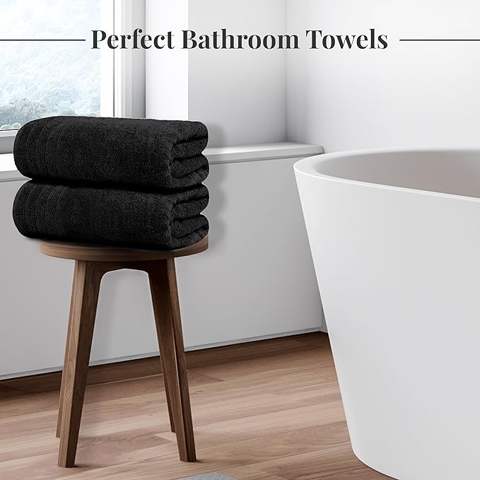 Tens Towels Pack of 4 Extra Large Bath Towels 30 x 60 Inches, 100% Cotton, Larger & Lighter Weight, Quicker to Dry, Super Soft and Absorbent, Perfect for Bathroom, Black