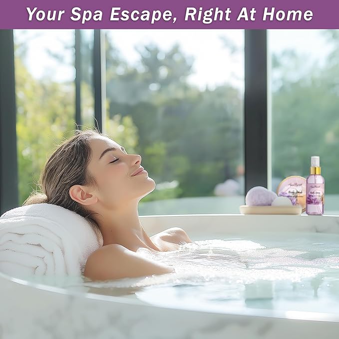 Bath Spa Gift Sets - Luxury Basket With Honey & Lavender - Spa Kit Includes Wash, Bubble Bath, Lotion, Bath Salts, Body Scrub, Body Spray, Shower Puff, Bathbombs, Soap and Towel