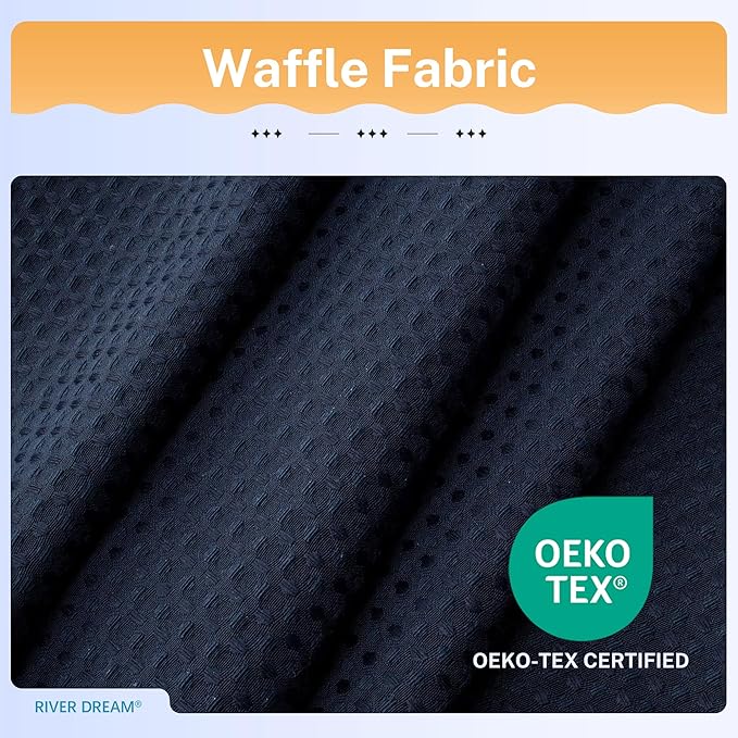 River Dream 3 in 1 Shower Curtain Set, Waffle Fabric Shower Curtain and Waterproof Clear Liner Set with Double Sided Metal Hooks, Navy Blue, 72" W*72" H