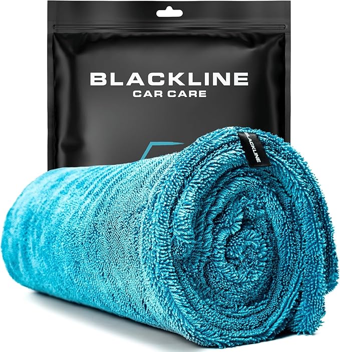 Blackline Car Drying Towel - 2ftx3ft XL-Popular Pick Among Detailing Pros -Aqua 1300 GSM Microfiber Accessory - Absorbs Over 8lbs of Water - Leaves No Streaks, Spots or Scratches - Dries an Entire Car