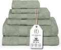 Premium Staple Cotton Bathroom Towel Set - Sage Green 600 GSM 6-Piece Luxury Bath Towel Set 1 Stripe - 2 Bath Towels, 2 Hand Towels & 2 Washclothes Set - High Absorbent & Quick Dry for Gym, Spa, Hotel
