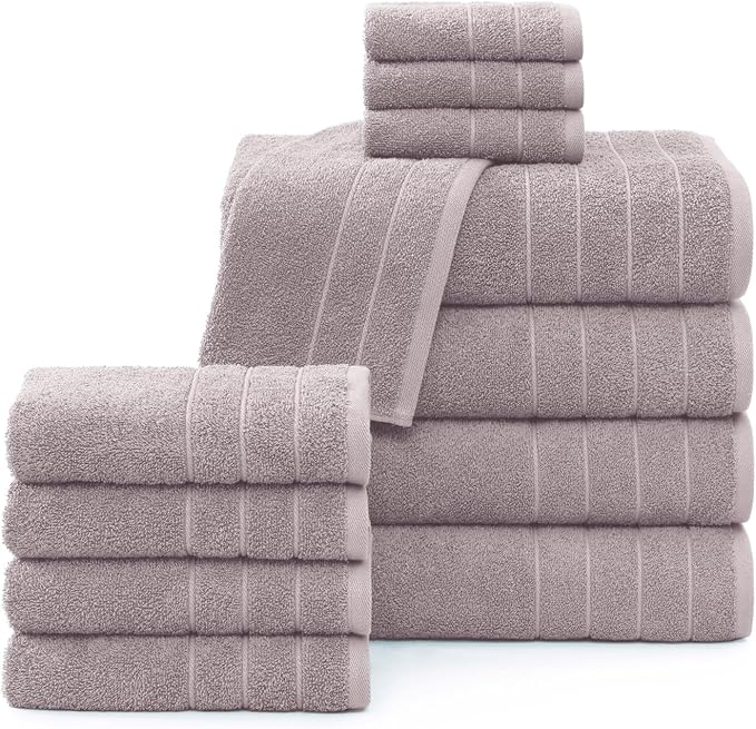 Casa Platino 100% Cotton 12 Piece Bath Towel Set - Ring Spun, Quick Dry, Super Soft & Highly Absorbent - 4 Bath, 4 Washcloths, 4 Bathroom Hand Towels - Hotel Quality Bathroom Towel Set - Platinum