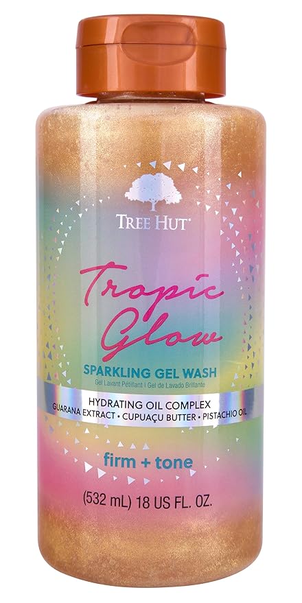 Tree Hut Tropic Glow Sparkling Gel Wash, Moisturizing & Hydrating Body Wash with Shea Butter, Warm Scent, Soft & Radiant Skin, Holiday Gift & Stocking Stuffer, 18 fl oz