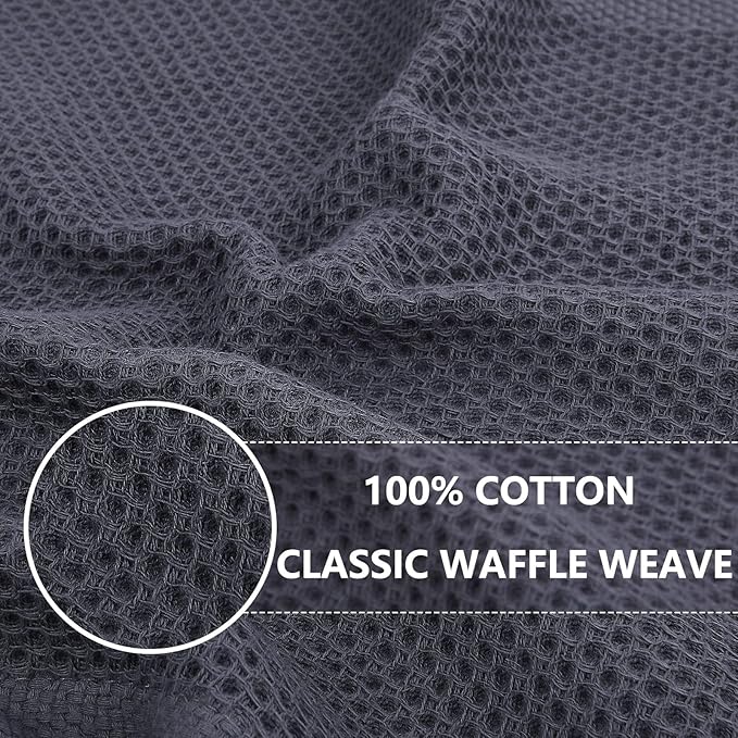 Homaxy 100% Cotton Waffle Weave Kitchen Dish Towels, Ultra Soft Absorbent Quick Drying Cleaning Towel, 13 x 28 Inches, 12-Pack, Dark Grey