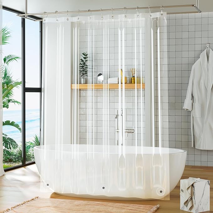 Titanker Plastic Shower Curtain Liner, Clear Shower Liner PEVA 66x72 Lightweight Waterproof Shower Curtains for Bathroom with Magnets and Rustproof Grommets