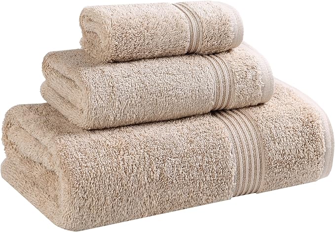 Superior Egyptian Cotton 3-Piece Towel Set, Basic Towels For Bathroom, Home Decor, Guest Bath, Shower, Apartment, Included 1 Face, 1 Hand, 1 Bath Towel, Washcloth, Quick Dry, Taupe