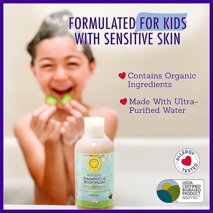 California Kids Chillax Shampoo and Bodywash | 100% Plant-Based | Gentle Skincare | Lavender Shampoo for Kids + Teens | Hypoallergenic Bodywash | 562 mL / 19 oz.
