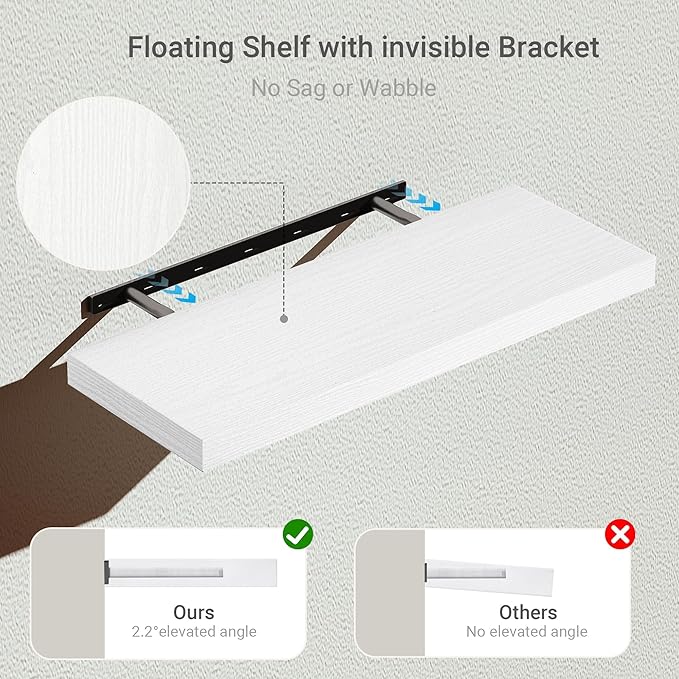 Vivelove Floating Shelves for Wall 24 inchs Long, 9.1” deep x 1.6” Wall Shelf for Bedroom, Bathroom, Living Room, Kitchen, Office Home Decor, Deep Wood Shelves with Invisible Brackets, Set of 2 White
