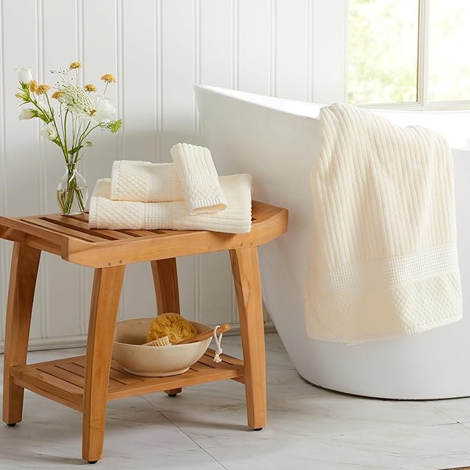 Springtree Home 100% Cotton Bath Towel Set of 4 | Super Soft & Absorbent with Quick-Dry Fibers | 4 Bath Towels | Textured and Durable Cotton | Krista Collection (Cream)