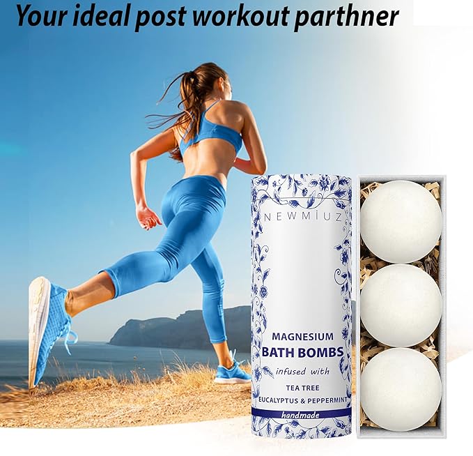 Magnesium Bubble Bath Bombs Long Lasting Foaming Sore Muscles Recovery Tea Tree Relaxing Stress Relief Calming Self Care Spa Gift for Birthday Christmas