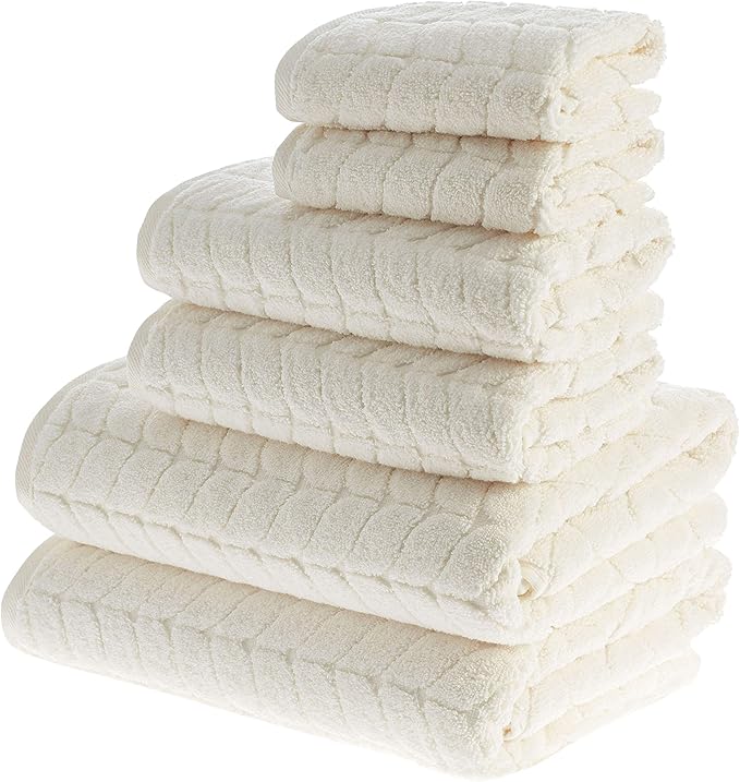 BAGNO MILANO Turkish Bath Towels, Soft Plush Jacquard Luxury Bath Towels, Quick Dry Towel Set (Cream, Bath Sheet)