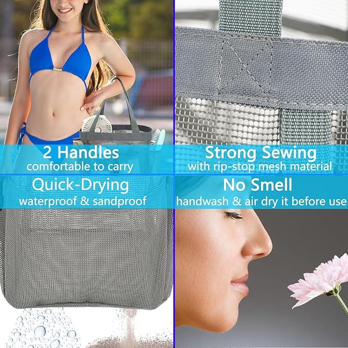 Mesh Shower Caddy Portable for College Dorm Room Essentials, 8-Pocket Large Shower Basket Tote Bag with 2 Handles for Toiletry, Bathroom, Beach, Camp, Gym