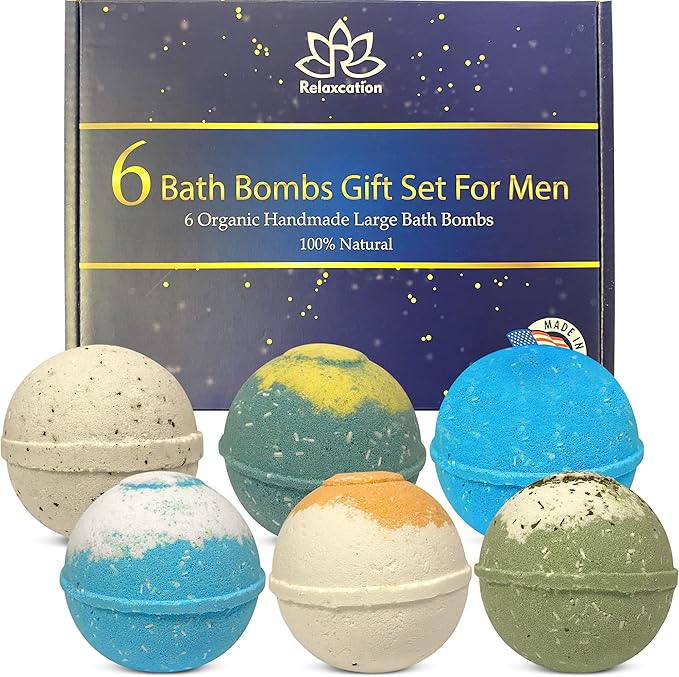 Organic Bath Bombs Gift Set for Men - Vegan Natural Ingredients - Absolutely Safe for Men - Relaxing Epsom, Himalayan, Dead Sea Salts & Essential Oils - Made in The USA