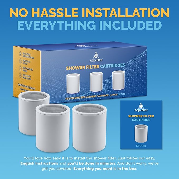 AquaBliss High Output Shower Filter Replacement Cartridge – Reduces Chemicals & Chlorine, Restores pH Balance, Glowing Skin, Strong Nails & Shimmering Hair – 3-Pack (SFC100)