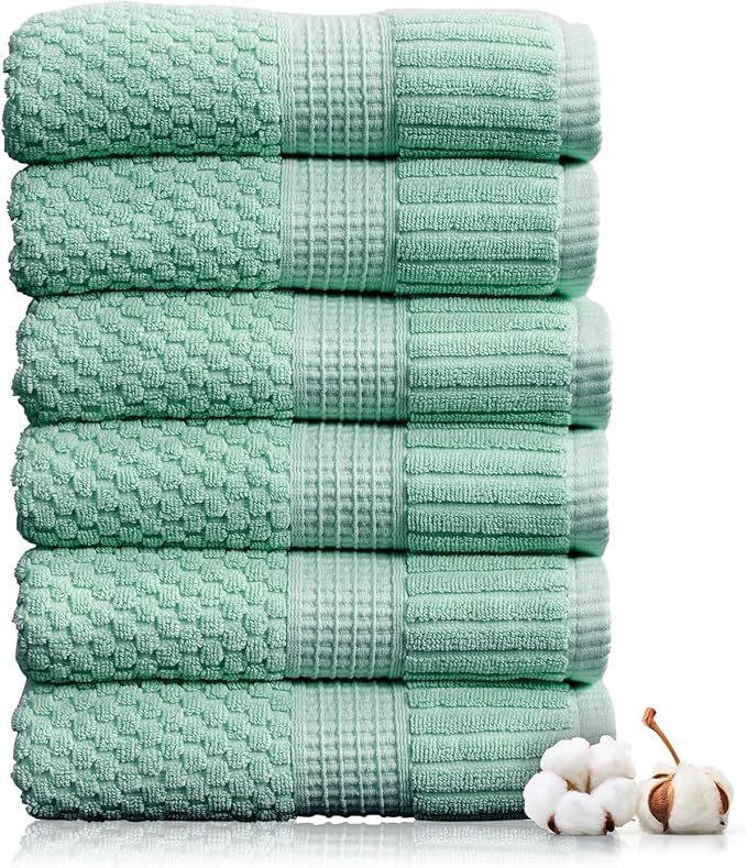 NY Loft 100% Cotton Hand Towel 6 Pack | Super Soft & Absorbent Quick-Dry Hand Towels 16" x 28" |Textured and Durable Cotton | Trinity Collection (6 Pack Hand Towel, Wasabi Green)