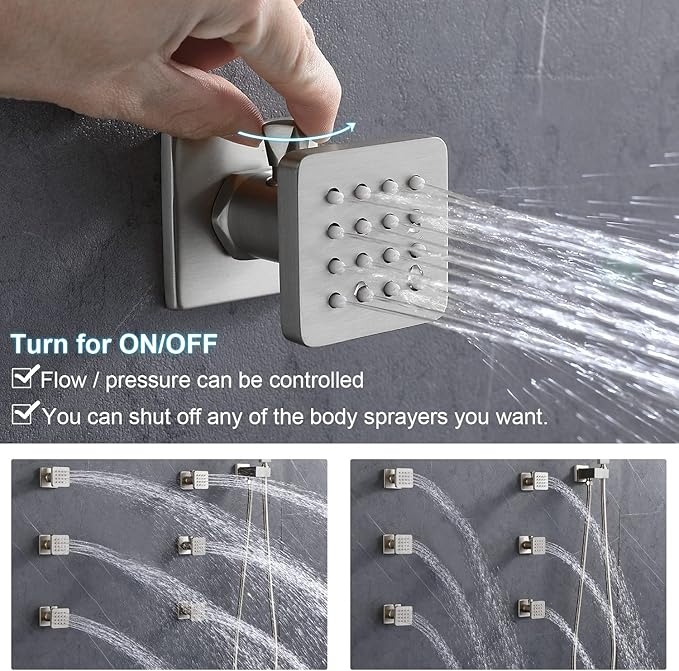 Enga Rain Shower Jet Thermostatic System Work At the Same Time, Body Spray with On-off Switch, 16inch Brushed Nickel Brass Faucet Complete Set