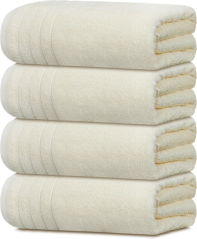 Tens Towels Pack of 4 Extra Large Bath Towels 30 x 60 Inches, 100% Cotton, Larger & Lighter Weight, Quicker to Dry, Super Soft and Absorbent, Perfect for Bathroom, Cream