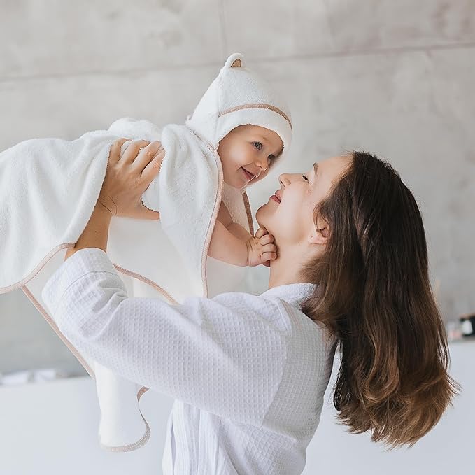 Premium Baby Bath Towel - Rayon Made from Bamboo Hooded Baby Towels - Newborn Baby Towel with Hood - Large Hooded Towel for Newborn Infant Boy Girl (White)