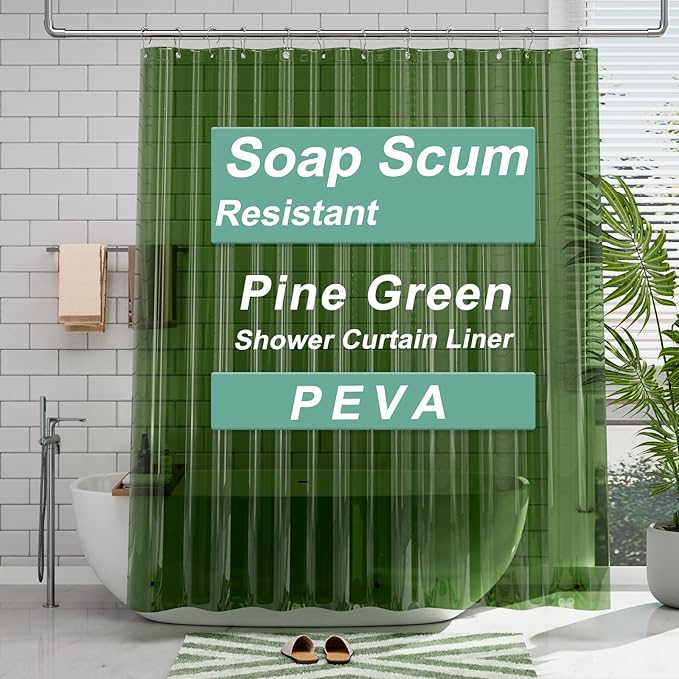 AmazerBath 72x78 Long Shower Curtain Liner, Clear Green Plastic Shower Curtain Liner, Waterproof PEVA Shower Liner, Cute Lightweight Shower Curtains for Bathroom with 3 Magnets & Rustproof Grommets