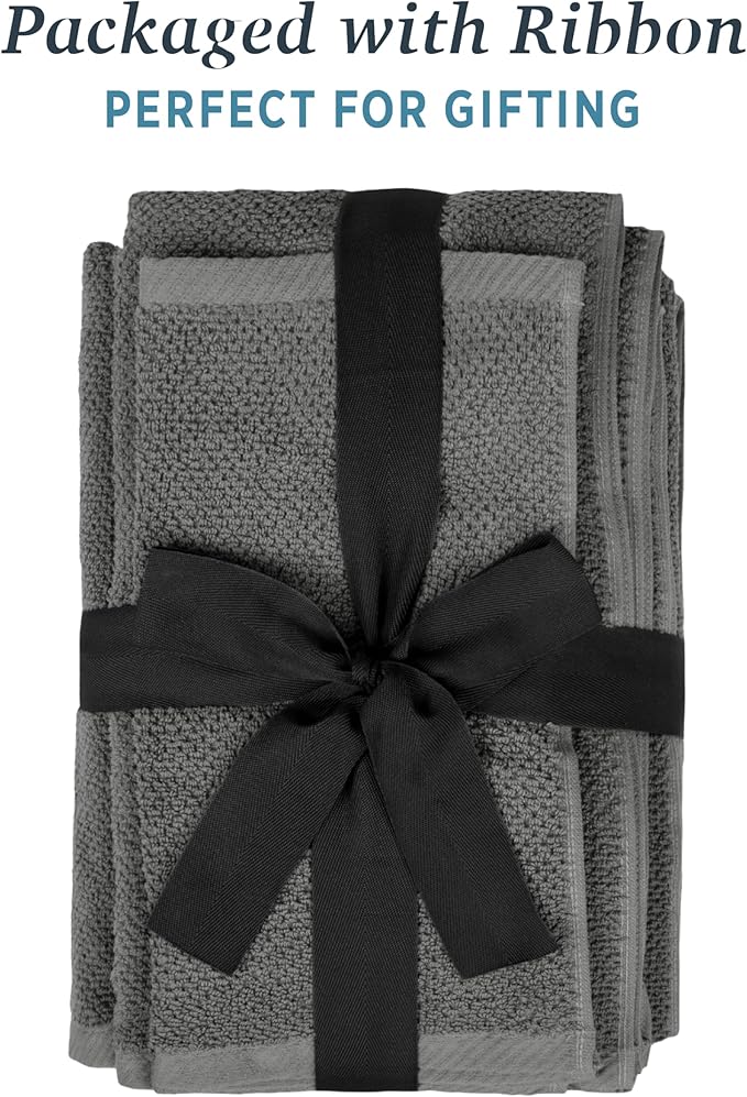Welhome Franklin 100% Cotton Popcorn Textured Towel Set - 6 Piece 600 GSM, Soft & Plush, 2 Bath Towels, 2 Hand Towels, 2 Washcloths, Dark Gray