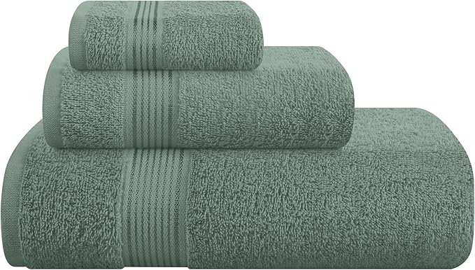 Belizzi Home Ultra Soft 3 Pack Cotton Towel Set, Contains a Bath Towel 28x55 inch, a Hand Towel 16x24 inch & a Wash Coth 12x12 inch, Ideal Everyday use, Compact & Lightweight - Jade