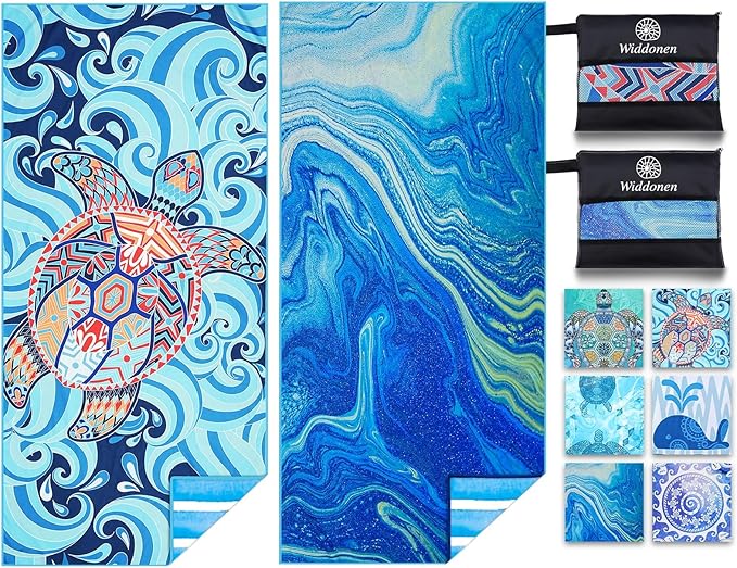 2 Pack Microfiber Lightweight Beach Towel Sand Free Quick Dry Absorbent Thin Compact Towels for Swimming Pool Camping Beach Accessories Large Easy Pack Travel Things for Vacation Essentials Gift