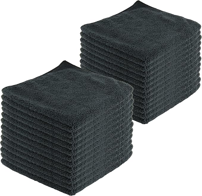 Microfiber Cleaning Cloths,24 Pack, 16"x16", All-Purpose, Softer, Highly Absorbent, Lint-Free, Reusable, Washable Pro Towels, Black, for House, Kitchen, Bathroom, Car, Office