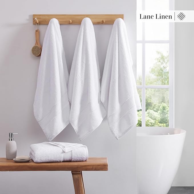 LANE LINEN 100% Cotton 4 Pack Bath Towels (30"x60") - Zero Twist, Cotton - Large Towels for Bathroom - Quick Drying, Highly Soft & Absorbent Shower Towel Set - Hotel & Spa Quality - White Towel Set