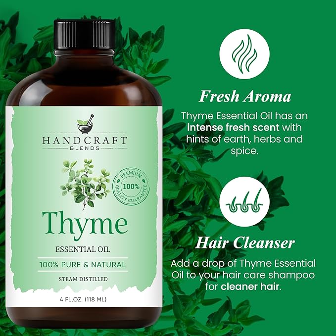 Handcraft Blends Thyme Essential Oil – Huge 4 Fl Oz – 100% Pure and Natural – Premium Grade Essential Oil for Diffuser and Aromatherapy, Skin, Massage, Candle and Soap Making Fragrance