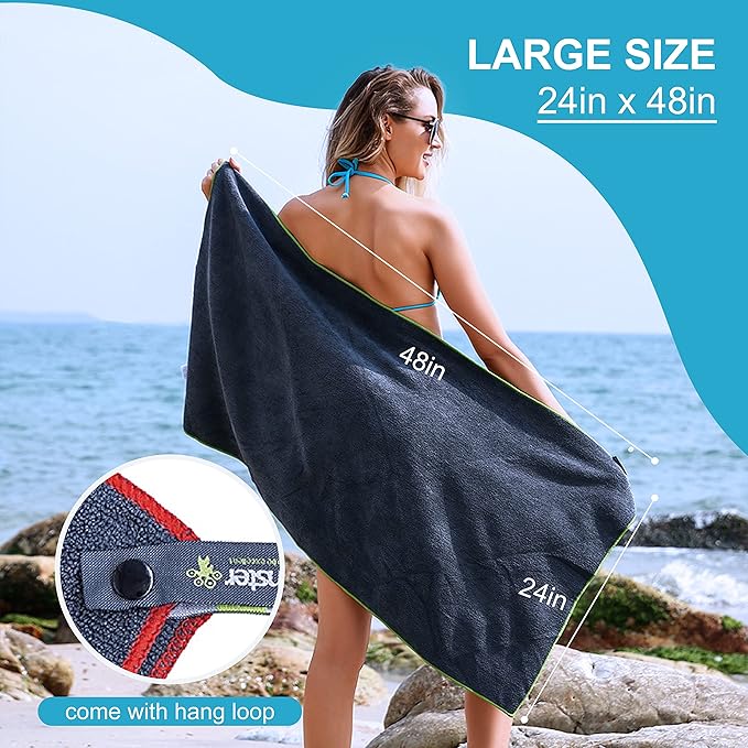 4Monster 4 Pack Microfiber Camping Towel Quick Dry, Super Absorbent Travel Towel with Waterproof Bag, Lightweight Boat Towel for RV, Sport, Gym, Beach, Pool, Swim,Family Trip